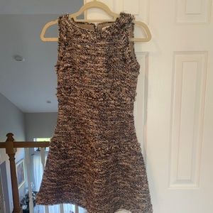 Vintage Chanel Sleeveless Boucle Tweed Metallic Gold Mini Dress sz 36/XS
